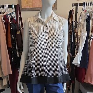 Signature Collection Cream and Black Polka Dot Ombre Sleeveless Fitted Flare Top
